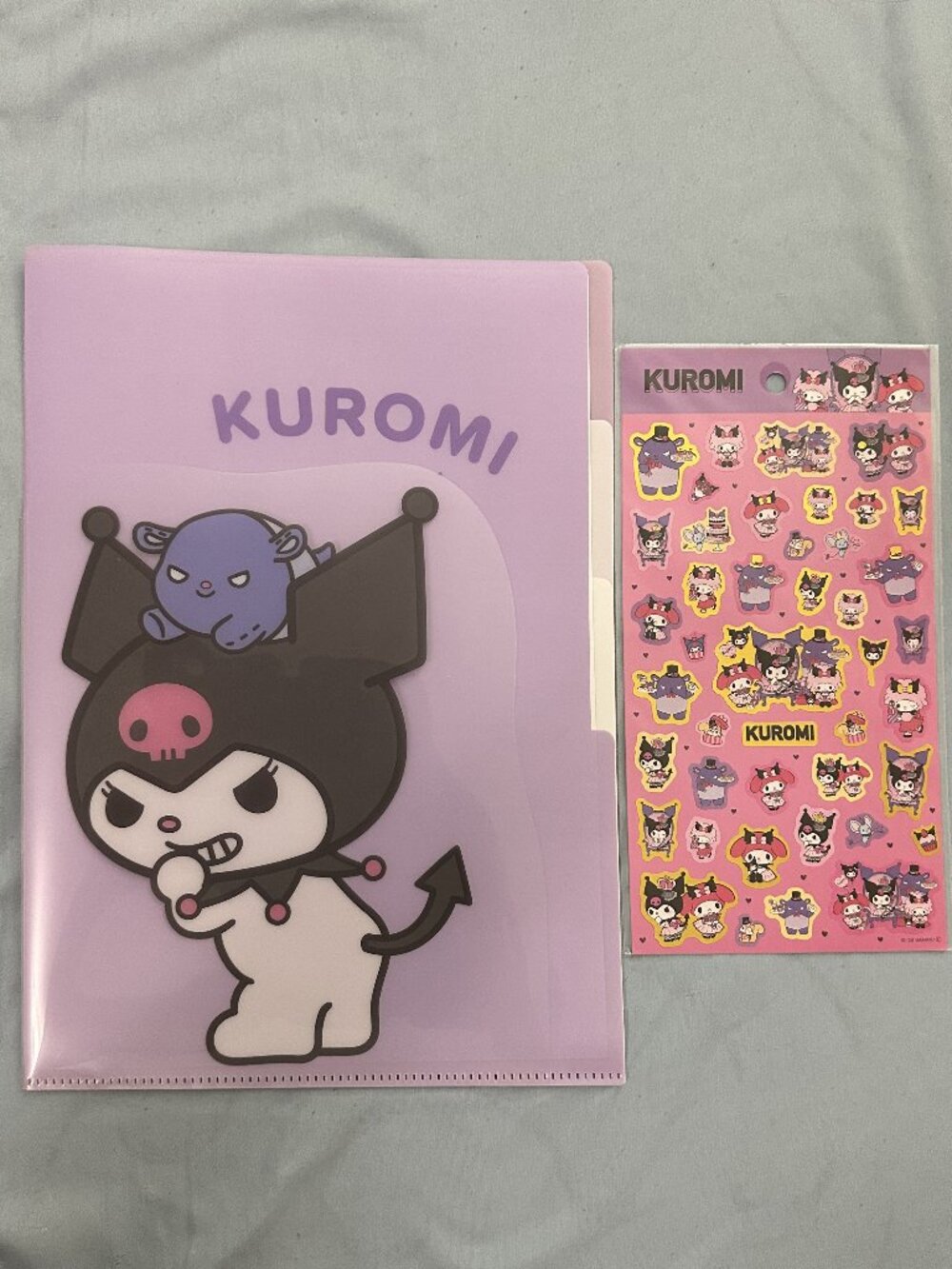 Sanrio Kuromi and My Melody 3-pocket index clear file and Sticker Sheet Statione